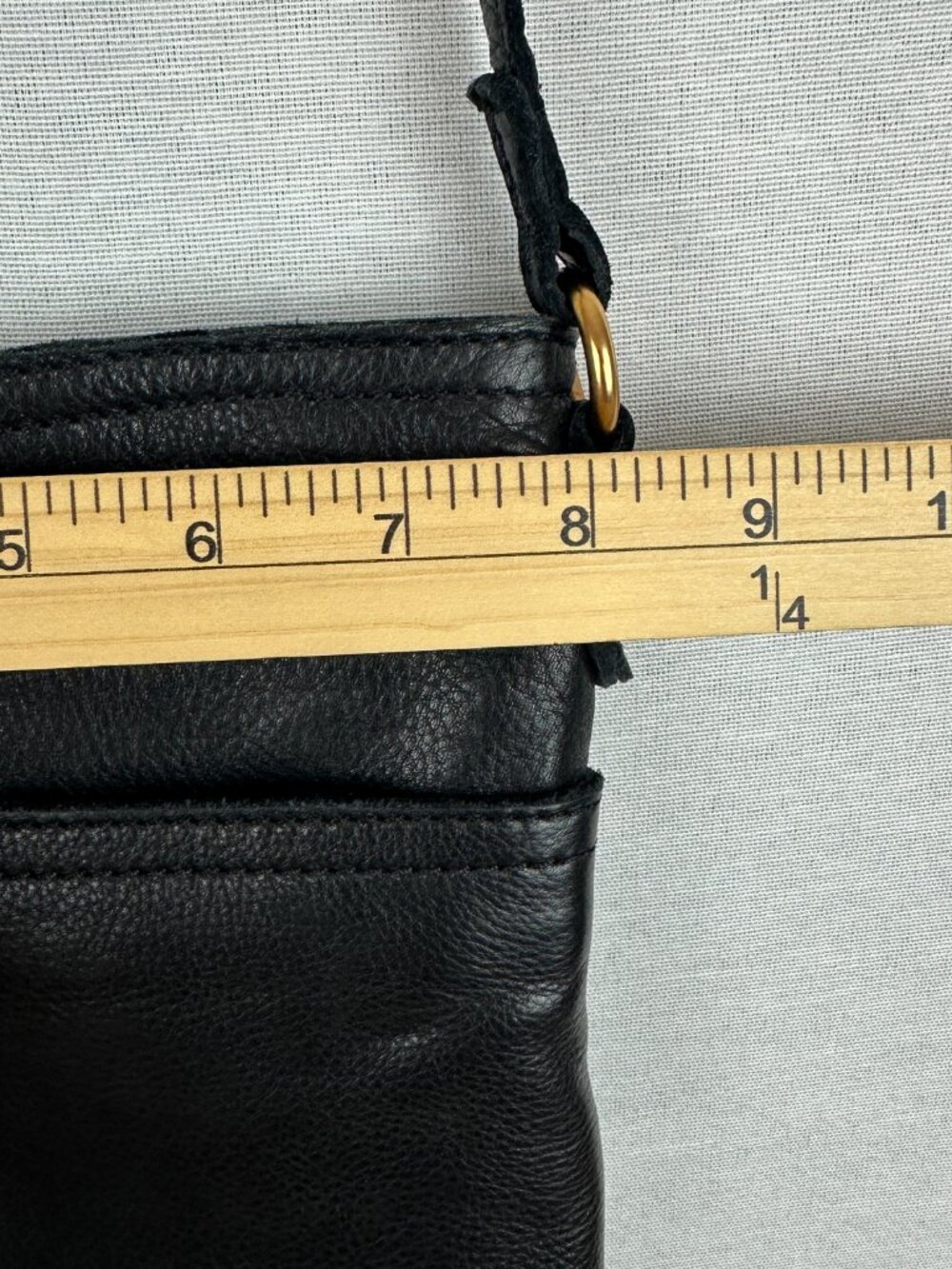 MARGOT NEW YORK 100% GENUINE LEATHER CROSSBODY SPLIT POCKET BAG IN BLACK - Picture 8 of 11